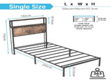 90cm190cm Single Metal Bed Frame with RGB Smart LED Lights & Storage Headboard, Heavy Duty 363kg T6135P515083