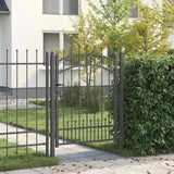 Fence Gate with Spear Top with Lock Grey 103 x 125 cm Steel 42009039