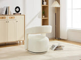 065 Chenille Fabric Accent Chair Armchair With Fabric Covered Wooden 360&deg Swivel Base, White W1397P388512