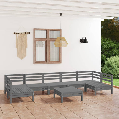 ZNTS 8 Piece Garden Lounge Set Grey Solid Wood Pine 3083411