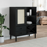 Highboard SENJA Rattan Look Black 90x40x112cm Solid Wood Pine 358054