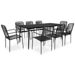 ZNTS 9 Piece Garden Dining Set Cotton Rope and Steel Black 3058280