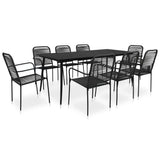 Dining Set Black Cotton rope, powder-coated steel, tempered glass 3058280