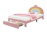 3ft Single Upholstered Bed with Adjustable Rainbow Headboard, Soft Velvet Bed Frame with Storage N652P296726P