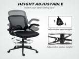 Drafting Chair with Flip-up Armrest, Mesh Office Stool with Foot Ring, 360 Degree Swivel Height T3398P344414