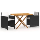 3 Piece Garden Dining Set with Cushions Black 3094301