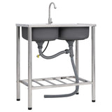 Camping Sink Double Basins with Tap Stainless Steel 151212