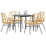 5 Piece Garden Dining Set Brown Poly Rattan Glass 3334444