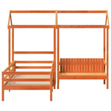 Bed and Bench Set with Roof without Mattress Wax Brown 75x190 cm Small Single 3282185