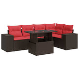 6 Piece Garden Sofa Set with Cushions Brown Poly Rattan Acacia 3326805