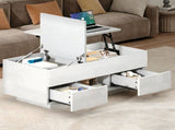 Lift-Top Coffee Table, High Gloss Centre Table with 2 drawers & LED lights, Lifting Sofa Side Table, N605P439616W