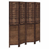 Room Divider 4 Panels Dark Brown Solid Wood Paulownia 358706