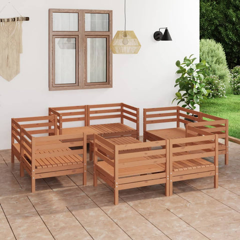 ZNTS 9 Piece Garden Lounge Set Honey Brown Solid Pinewood 3082435