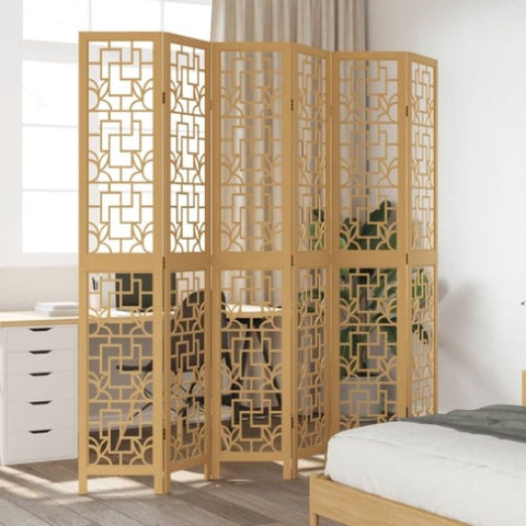 Room Divider 6 Panels Brown Solid Wood Paulownia 358876