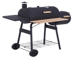 Portable Charcoal BBQ Grill, Cold-rolled Steel, Solid Wood, 104H x 124L x53W cm-Black T3398P314732