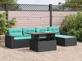 6 Piece Garden Sofa Set with Cushions Black Poly Rattan Acacia 3326298