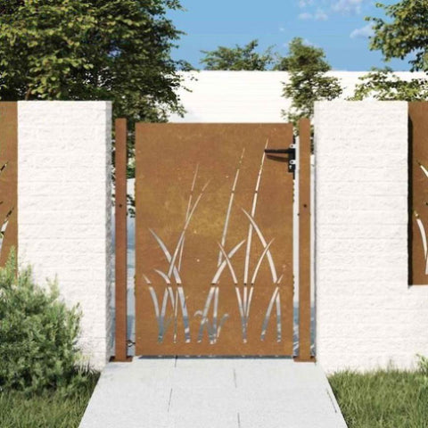 Garden Gate 105x130 cm Corten Steel Grass Design 153228