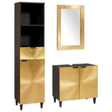 Bathroom Cabinet Set 3 pcs Black and Gold Solid Mango Wood 3310025