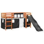 Kids' Loft Bed with Curtains White&Black 80x200 cm Solid Wood Pine 3309071
