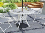 78 cm Round Garden Dining Table with Parasol Hole Antique Cast Aluminium Outdoor Table Only, White T3398P317619