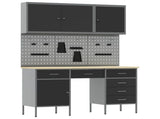 Work Cabinet with Drawer 8 pcs Black Engineered Wood and Steel 3321464