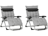 2pc Reclining Zero Gravity Sun Loungers ,Folding Chaise Lounge Chair with Cushions, Light Grey T3398P318683