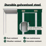 Garden Shed with Extended Roof Green 277x107x181 cm Steel 364524