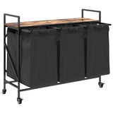 Laundry Basket 3 Compartments with Wheels Smoked Oak 859092