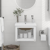 Bathroom Washbasin Frame with Built-in Basin White Iron 3101379