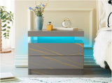 Nightstand LED Bedside Table Cabinet Lights Modern End Side with 2 Drawers for Bedroom T3272P355457