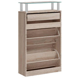 Shoe Cabinet with a Drawer and a Top Glass Shelf Wood Oak Look 241245