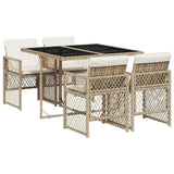 5 Piece Garden Dining Set with Cushions Beige Poly Rattan 3210718