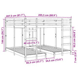 Triple Bunk Bed Frame Wax Brown 200 x 200 cm Solid Pine Wood 3414560