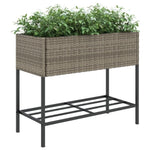 ZNTS Garden Planters with Shelf 2 pcs Grey 90x40x75 cm Poly Rattan 3210509