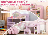 Kids Dressing Table with Mirror, Stool, Kids Vanity Table with Shelves, for Ages 3-8 Years, Purple T3398P422154