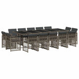 15 Piece Garden Dining Set with Cushions Grey Poly Rattan 3210872