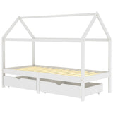 Kids Bed Frame with Drawers White Solid Pine Wood 90x200 cm 322141