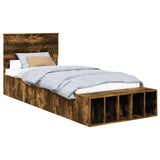 Bed Frame with Shelf Smoked Oak 75 x 190 cm Engineered Wood 3408421