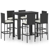 7 Piece Garden Bar Set with Cushions Poly Rattan Black 3095402