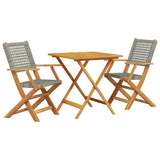 Bistro Set Grey Solid acacia wood, PE rattan 3 Piece Foldable 3281875