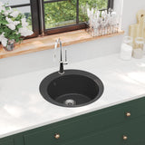 ZNTS Granite Kitchen Sink Single Basin Round Black 142956