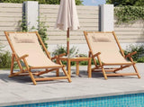 Folding Beach Chairs 2 pcs Beige Fabric and Solid Wood 3214487