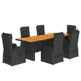 7 Piece Garden Dining Set with Cushions Black Poly Rattan 3277645