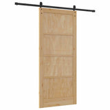 Sliding Door Natural and Black 93 x 211 cm Solid Pine Wood 3333208