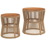 Garden Side Tables 2 pcs with Wooden Top Beige Poly Rattan 366293