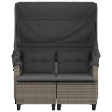 Garden Sofa 2-Seater with Canopy and Stools Grey Poly Rattan 365783