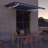 Manual Awning with Solar LED 5 x 3 m Blue and White Stripe 3051271