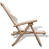 Sun Lounger White Bamboo, Canvas Standard Foldable 41893
