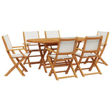 ZNTS 7 Piece Garden Dining Set Cream White Fabric and Solid Wood 3281712