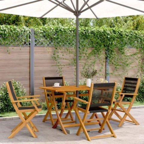 ZNTS 5 Piece Garden Dining Set Black Polypropylene and Solid Wood 3281697